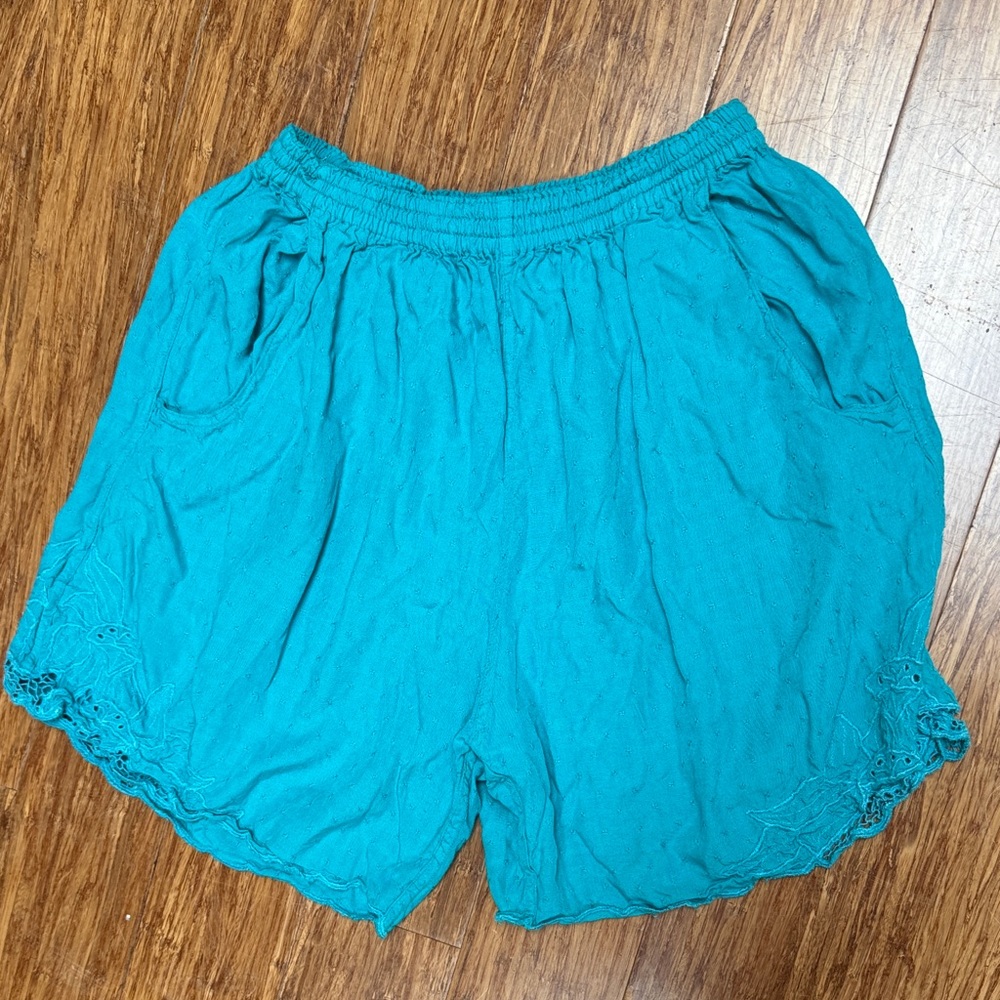 Teal Vintage 80’s Embroidered Bali Shorts
